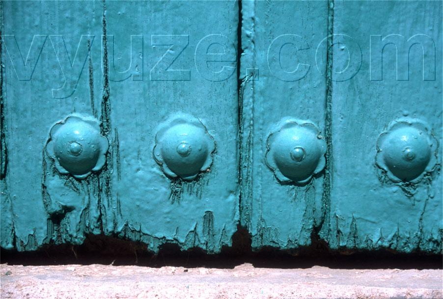 Detail of blue painted wooden door. / Location: Competa, Andalucia, Spain.